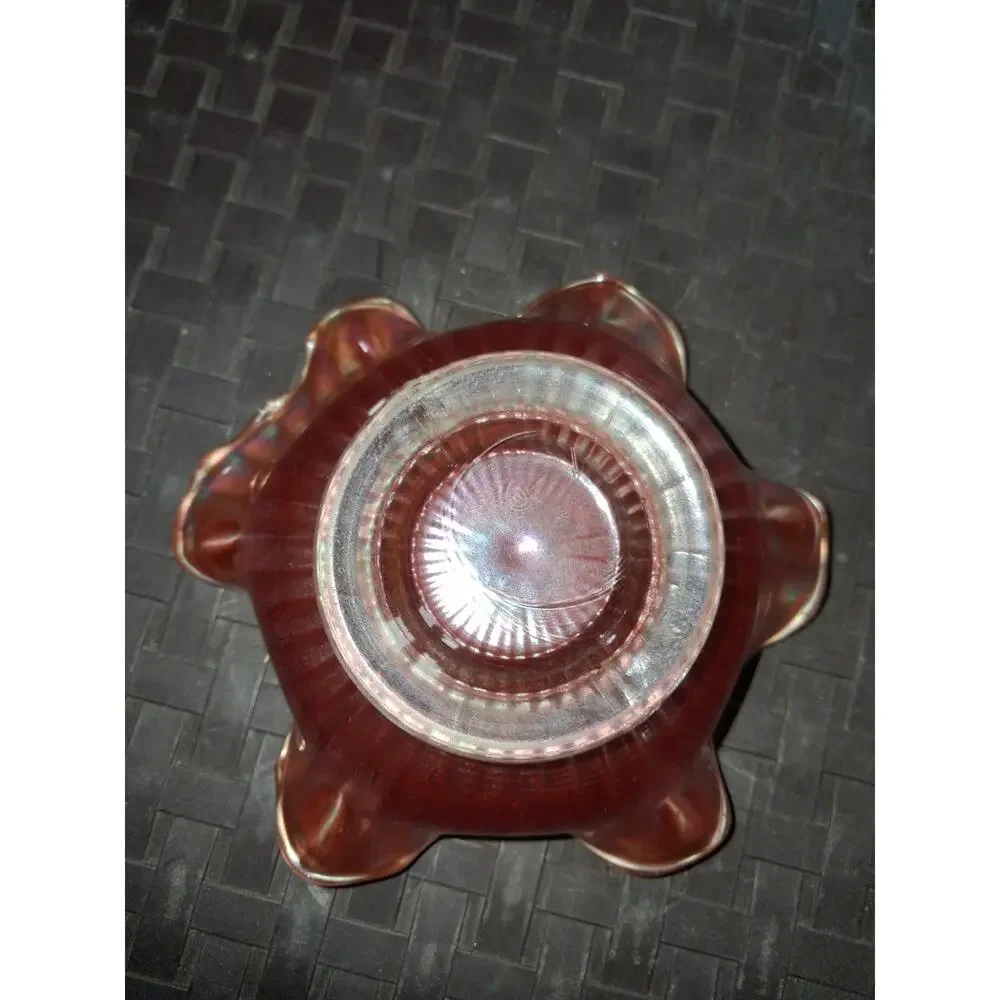 Vintage Marigold Carnival Glass Ruffled Bowl Iridescent Small Decorative Bowl